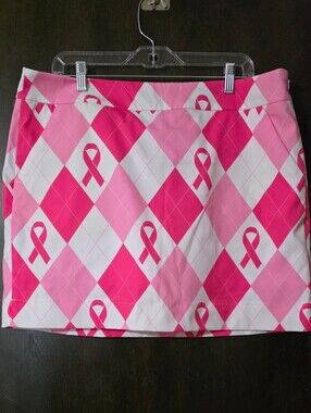 Loudmouth Pink Argyle Breast Cancer Awareness Ribbon Golf Skort Women Sz 14